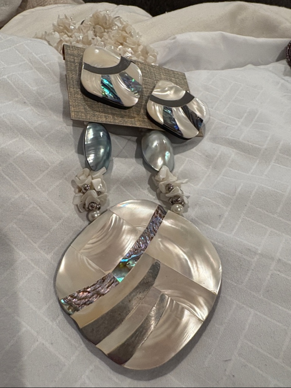New 2 Piece Mother of Pearl & Abalone Necklace with Matching Earring 17”Neck
